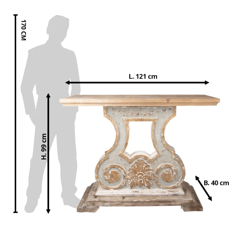 Clayre & Eef Tavolino da appoggio 121x40x99 cm Beige Grigio Legno