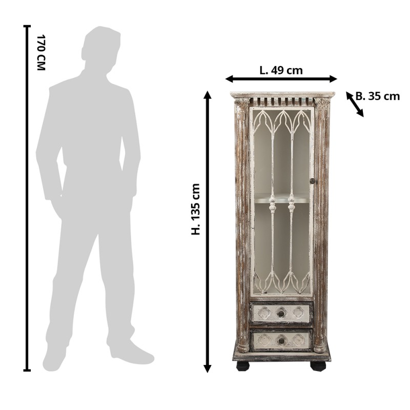 Clayre & Eef Vitrinekast  49x35x135 cm Bruin Beige Hout Glas