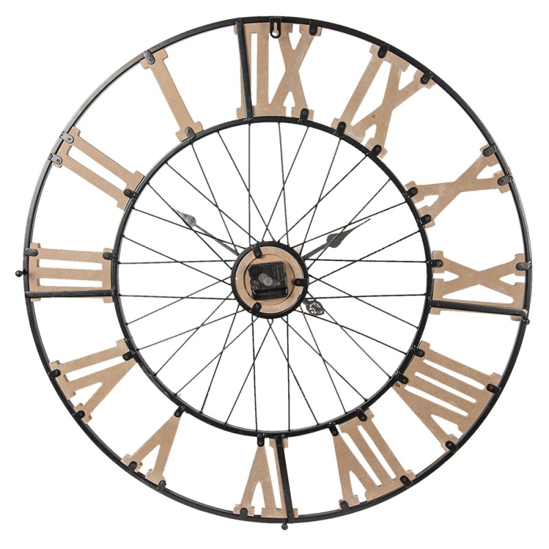 Clayre & Eef Orologio da parete Ø 80 cm  Marrone Legno Metallo Rotondo