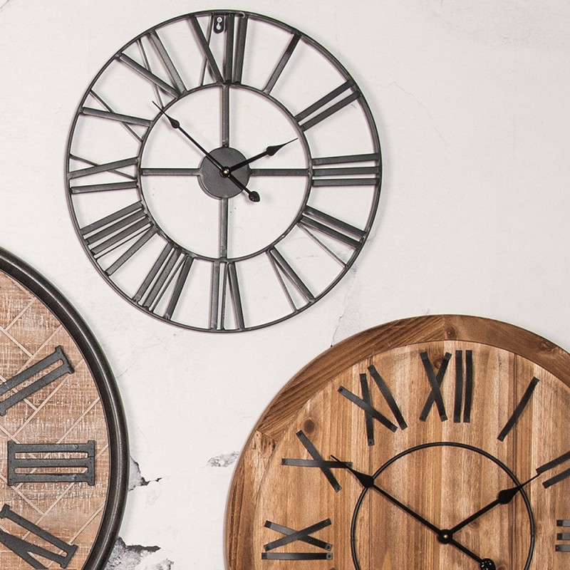 Clayre & Eef Horloge mural Ø 50 cm Noir Métal Rond