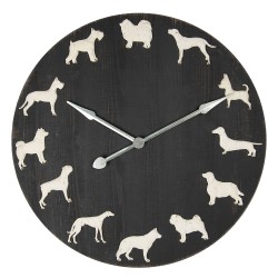 Clayre & Eef Wandklok  Ø 80 cm Zwart Hout Metaal Rond Honden