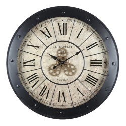 Clayre & Eef Horloge mural Ø 80 cm Noir MDF Fer Rond