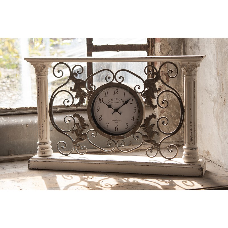 Clayre & Eef Horloge sur pied 76x48 cm Blanc Bois Métal Rectangle