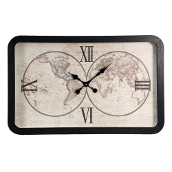 Clayre & Eef Horloge mural 80x51 cm Noir Beige MDF Verre Carte du monde