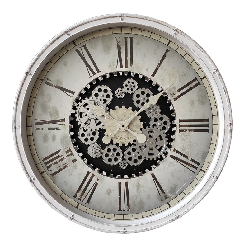 Clayre & Eef Orologio da parete Ø 76 cm Bianco Plastica Rotondo