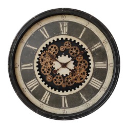 Clayre & Eef Wall Clock Ø 76 cm Black Beige Plastic Round