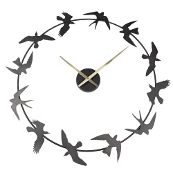 Clayre & Eef Wanduhr 69x66 cm  Schwarz Eisen Rund Vögel