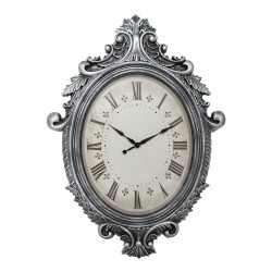 Clayre & Eef Wanduhr 56x6x76 cm Silberfarbig Kunststoff Glas Oval