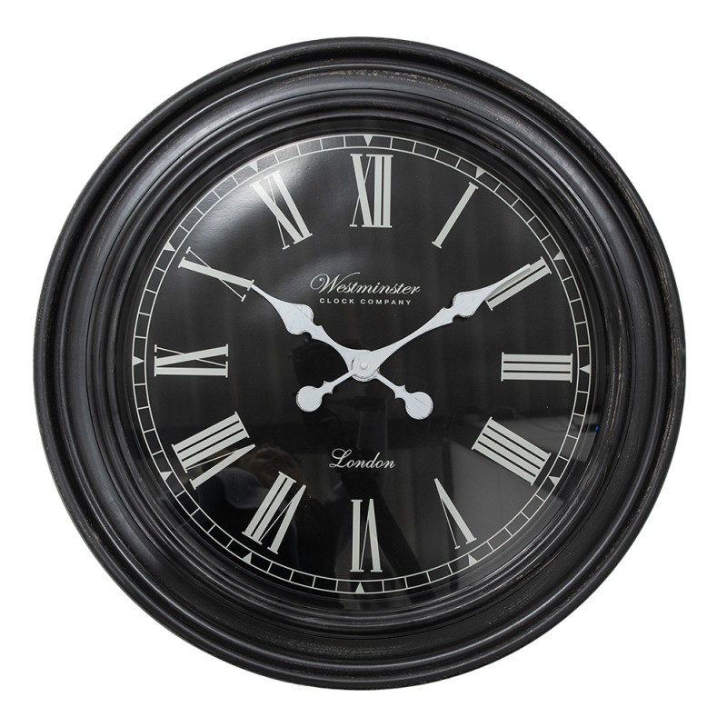 Clayre & Eef Horloge mural Ø 76x6 cm Noir Blanc Plastique Verre Westminster Clock Company London