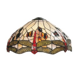 LumiLamp Lampshade Tiffany Ø 31x17 cm Beige Red Glass Dragonfly