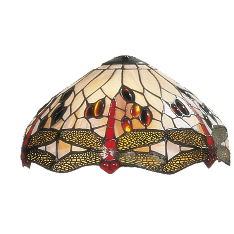 LumiLamp Lampshade Tiffany Ø 31x17 cm Beige Red Glass Dragonfly