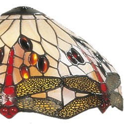 LumiLamp Lampshade Tiffany Ø 31x17 cm Beige Red Glass Dragonfly