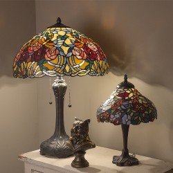 LumiLamp Lampada da tavolo Tiffany Ø 26x40 cm Marrone Rosso Vetro Fiori