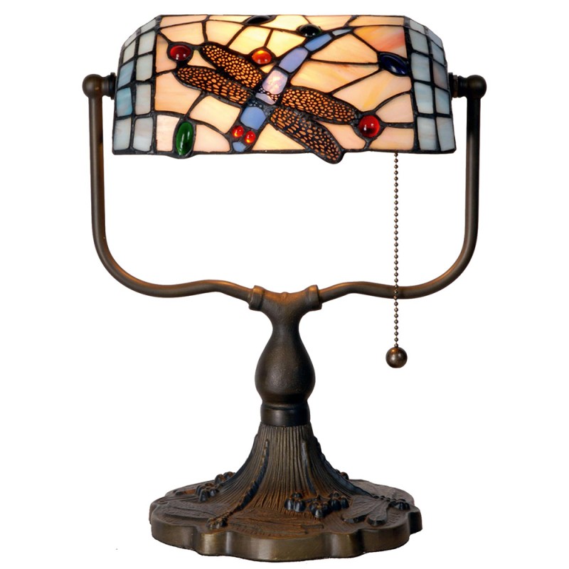 LumiLamp Lampe de table Tiffany 27x20x36 cm Bleu Marron Métal Verre Papillon