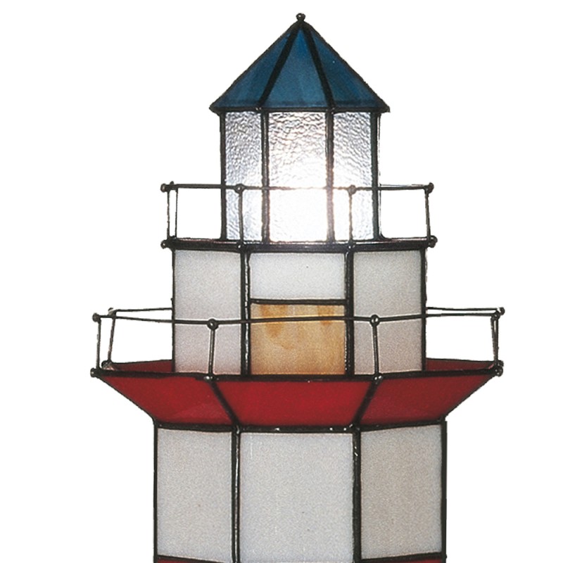 LumiLamp Table Lamp Tiffany Lighthouse 21x56 cm Red White Glass Hexagon