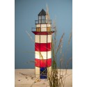 LumiLamp Tiffany Tafellamp Vuurtoren 21x56 cm Rood Wit Glas Zeshoek