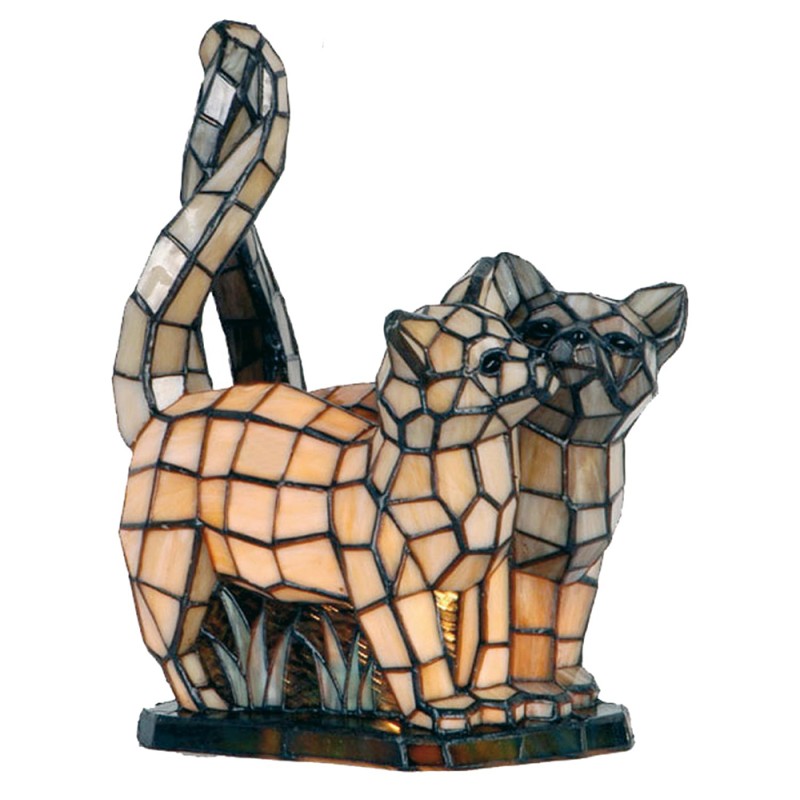 LumiLamp Table Lamp Tiffany Cats 27x18x35 cm  Beige Grey Glass