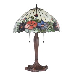 LumiLamp Tiffany Tafellamp  Ø 42x60 cm  Beige Rood Glas Kunststof Rond Bloemen