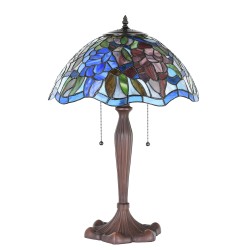 LumiLamp Tiffany Tischlampe Ø 41x60 cm  Blau Braun Glas Kunststoff Rund