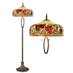 LumiLamp Tiffany Vloerlamp  Ø 48x165 cm  Beige Rood Glas Kunststof Rond Bloemen