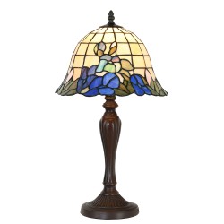 LumiLamp Lampada da tavolo Tiffany Ø 29x53 cm  Blu Beige Vetro Plastica Rotondo Fiori