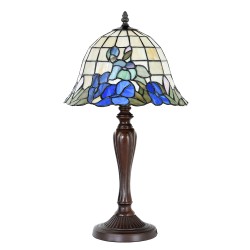 LumiLamp Tiffany Tischlampe Ø 29x53 cm  Blau Beige Glas Kunststoff Rund Blumen