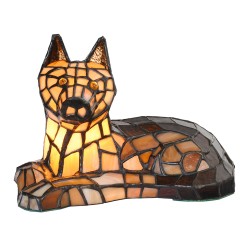 LumiLamp Lampe de table Tiffany Chien 25x13x17 cm Marron Verre