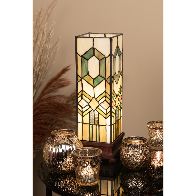 LumiLamp Table Lamp Tiffany 12x35 cm  Green Brown Glass Square