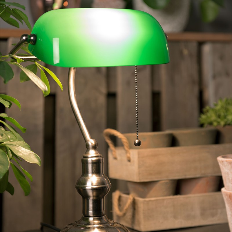 LumiLamp Lampe de bureau Lampe de banquier 27x17x41 cm  Vert Métal Verre