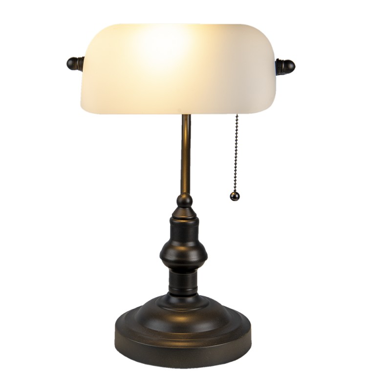 LumiLamp Bureaulamp Bankierslamp  Ø 27x40 cm  Wit Bruin Metaal Glas Rechthoek