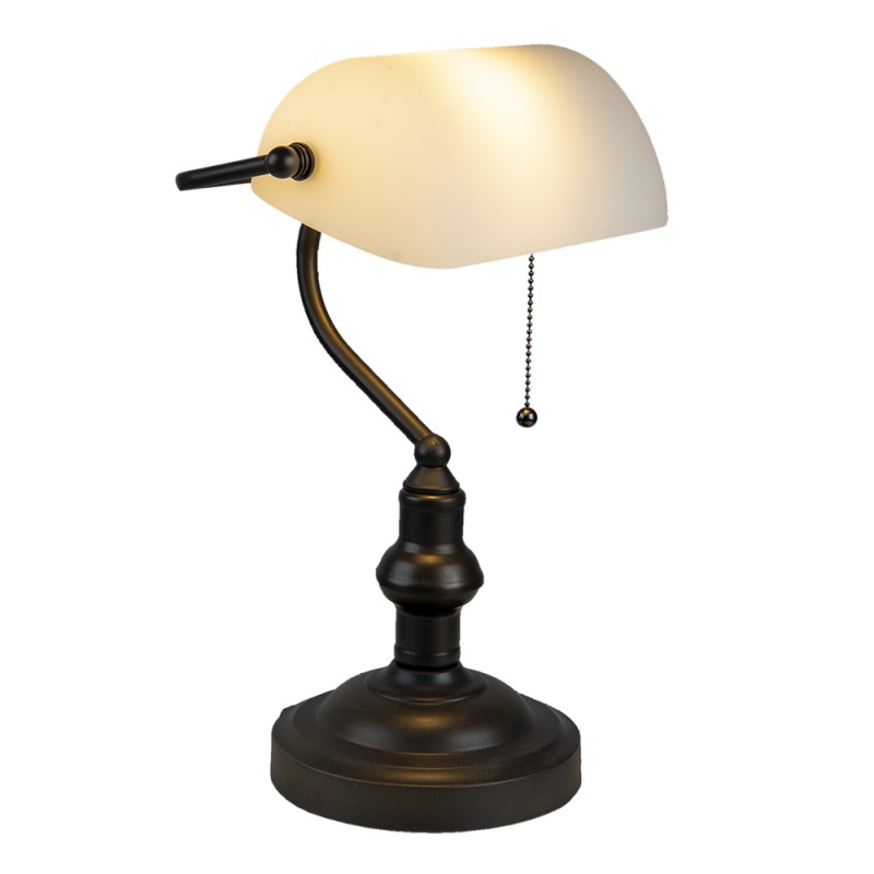 LumiLamp Bureaulamp Bankierslamp  Ø 27x40 cm  Wit Bruin Metaal Glas Rechthoek