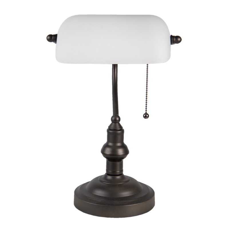 LumiLamp Bureaulamp Bankierslamp  Ø 27x40 cm  Wit Bruin Metaal Glas Rechthoek