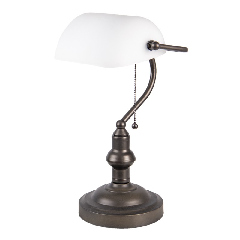 LumiLamp Bureaulamp Bankierslamp  Ø 27x40 cm  Wit Bruin Metaal Glas Rechthoek