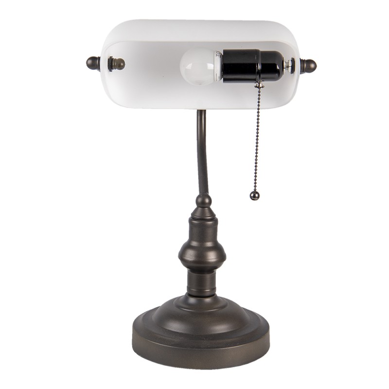 LumiLamp Bureaulamp Bankierslamp  Ø 27x40 cm  Wit Bruin Metaal Glas Rechthoek