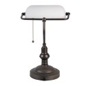 LumiLamp Bureaulamp Bankierslamp  Ø 27x40 cm  Wit Bruin Metaal Glas Rechthoek