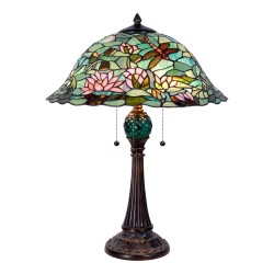 LumiLamp Tiffany Tischlampe Ø 47x60 cm Grün Braun Glas Dreieck Libelle