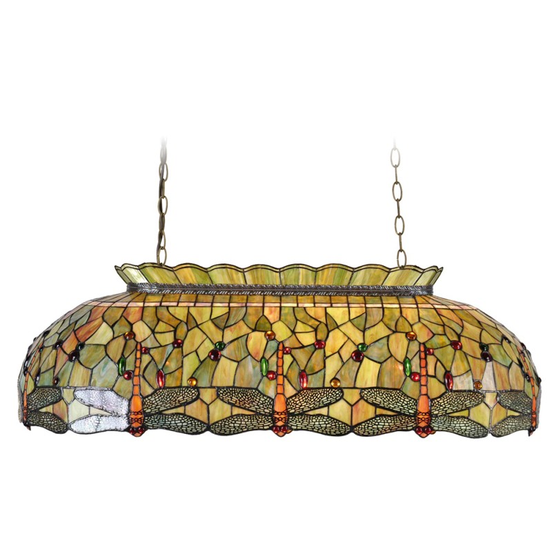 LumiLamp Pendant Lamp Tiffany 100x47x156 cm Green Glass Rectangle Dragonfly