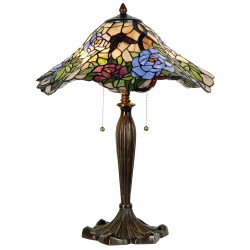 LumiLamp Lampada da tavolo Tiffany Ø 46x60 cm Verde Blu  Vetro Fiori