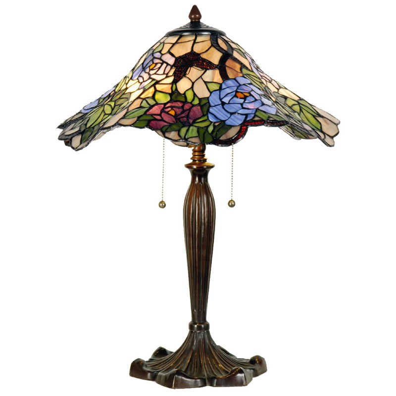 LumiLamp Lampe de table Tiffany Ø 46x60 cm Vert Bleu Verre Fleurs