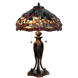 LumiLamp Table Lamp Tiffany Ø 42x64 cm Blue Brown Glass Triangle Dragonfly