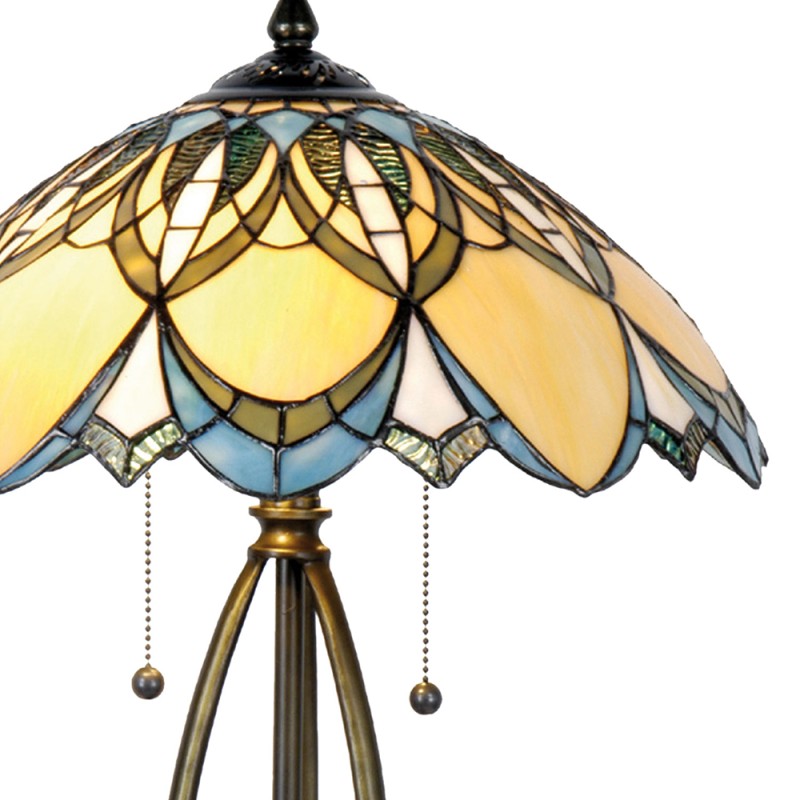 LumiLamp Lampe de table Tiffany Ø 40x60 cm  Bleu Beige Verre Triangle