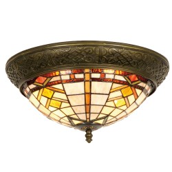 LumiLamp Lampe de plafond Tiffany Ø 38x19 cm  Marron Beige Verre Triangle