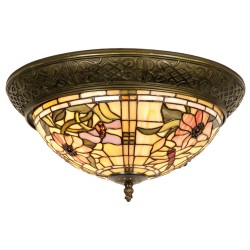 LumiLamp Ceiling Lamp Tiffany Ø 38x19 cm  Beige Pink Glass Triangle Flowers