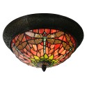 LumiLamp Ceiling Lamp Tiffany Ø 38x19 cm  Red Green Glass Triangle Dragonfly