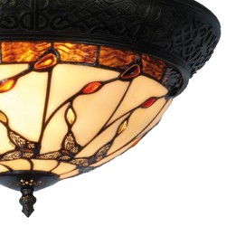 LumiLamp Ceiling Lamp Tiffany Ø 38x19 cm  Beige Brown Glass Triangle Butterfly