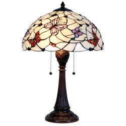 LumiLamp Lampada da tavolo Tiffany Ø 41x60 cm  Beige Viola Vetro Semicerchio Farfalla