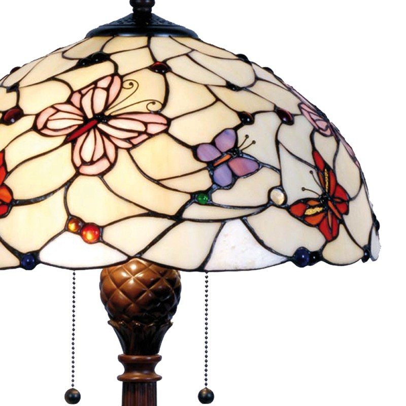 LumiLamp Tiffany Tischlampe Ø 41x60 cm  Beige Violett Glas Halbkreis Schmetterling