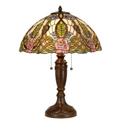 LumiLamp Lampe de table Tiffany Ø 47x61 cm  Vert Rose Verre Demi-cercle Rose