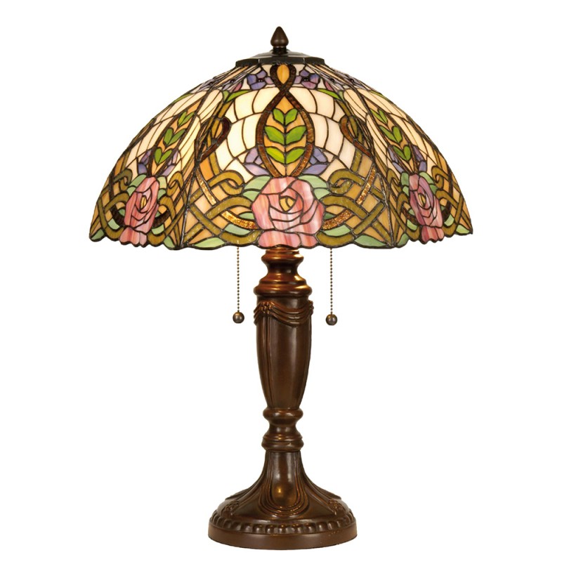 LumiLamp Lampada da tavolo Tiffany Ø 47x61 cm  Verde Rosa  Vetro Semicerchio Rosa