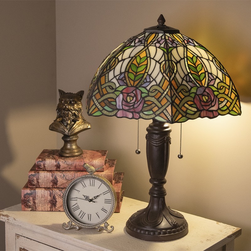 LumiLamp Lampada da tavolo Tiffany Ø 47x61 cm  Verde Rosa  Vetro Semicerchio Rosa